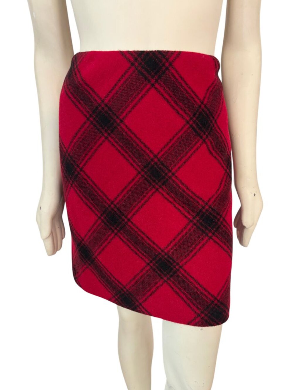 TALBOTS Wool Alpaca Country Plaid Knee Length Skirt Red Black SZ 8P